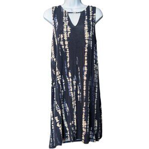 Maurices 24/7 Sleeveless Swing Dress Size M Navy Blue Tie Dye Print A-Line